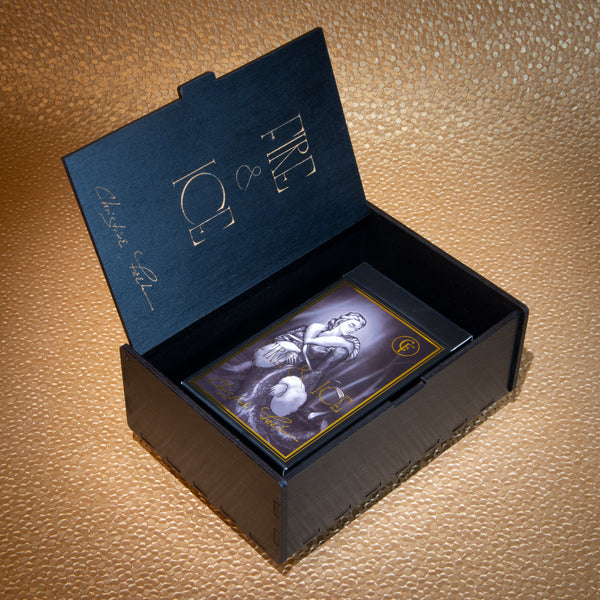 Dark Whisper Fire & Ice Tarot Card Box with Metallic Gold Detailing