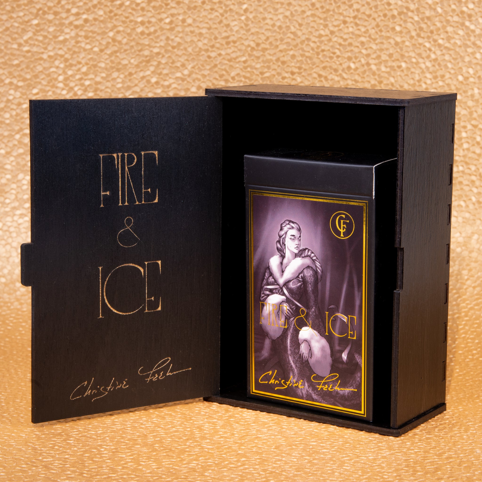Dark Whisper Fire & Ice Tarot Card Box with Metallic Gold