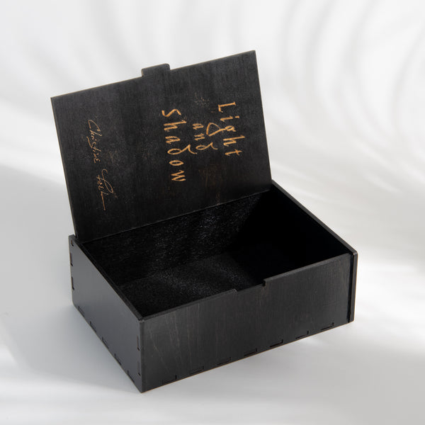 Dark Tarot Light and Shadow Tarot Card Box with Metallic Gold Detailing